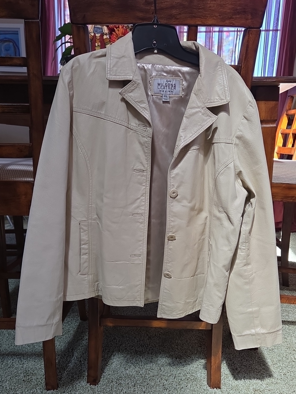 Wilsons Leather XL Women's Cream Button-Front Leather Jacket